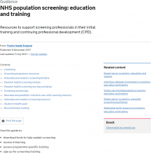 NHS population screening: education and training [Updated 5th July 2021]